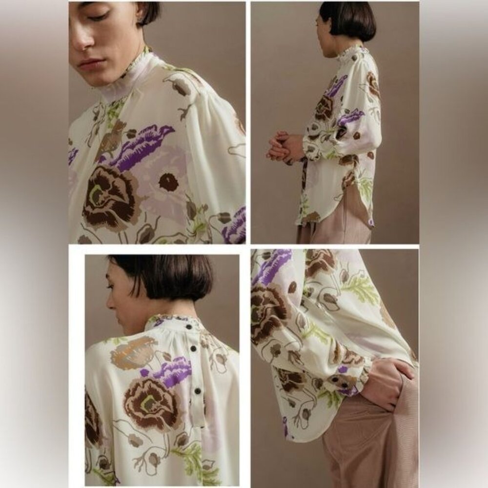 No.6 THOMAS TOP 100% SILK GEORGETTE LONG SLEEVE PISTACHIO 0 - Picture 9 of 9